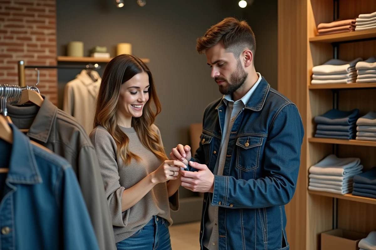 Homme et femme faisant du shopping dans une boutique de vêtements, illustrant les différences de préoccupation envers la mode selon le sexe