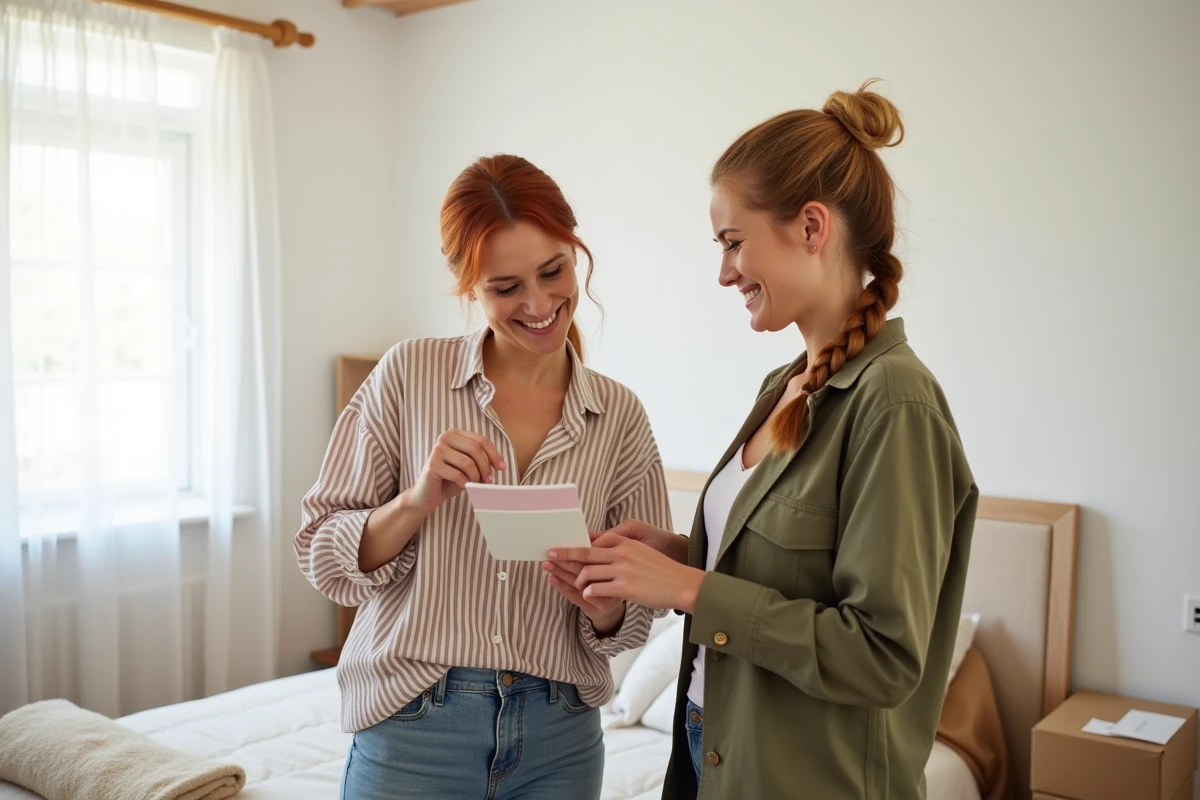 Deux femmes choisissant une couleur de peinture pour relooker une chambre adulte sans dépenser une fortune